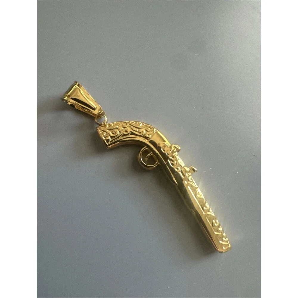 Stainless Steel Pendant Gun Rifle Hunter Hunting 24 Inch Box Chain Gold Plated